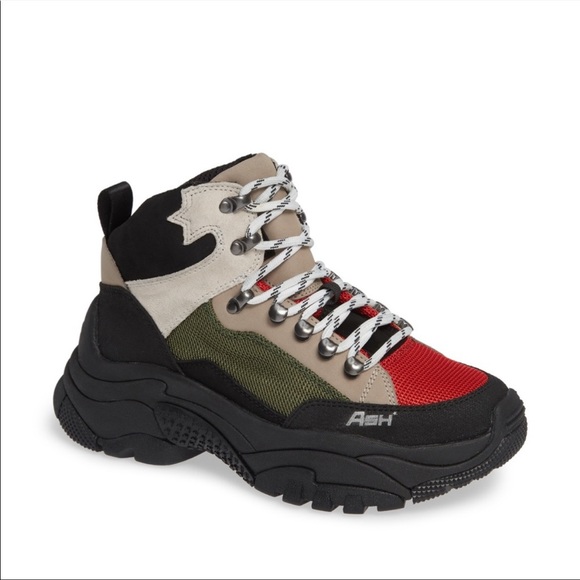 Ash Shoes | Ash Alfa Hiking Chunky Sneaker Boots - Black Multi Color Amstaf Womens Size 38 | Color: Black/Red | Size: 8 | Pm-87738330's Closet